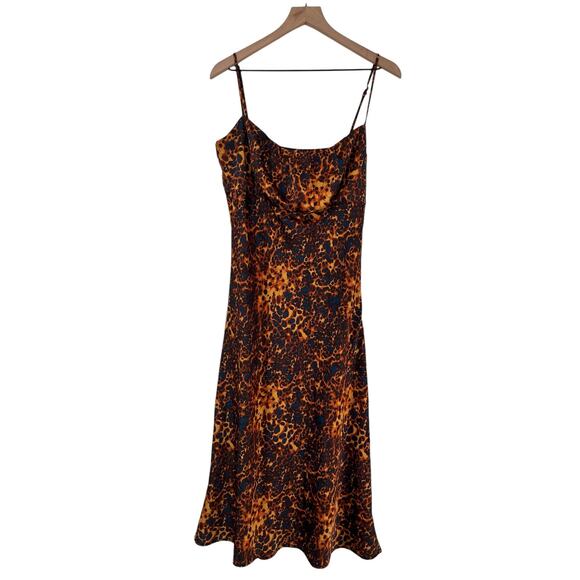 WAYF Spaghetti Strap Leopard Print Midi Slip Orange Brown Dress Size Large - Picture 1 of 5